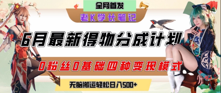 6月份最新得物创作者分成计划2.0玩法，0粉丝0基础四种模式变现，从隐蔽渠道无脑搬运，日入2张-chywc