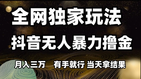 全网独家玩法抖音无人暴力撸金，月入3W，有手就行，当天拿结果【揭秘】-chywc