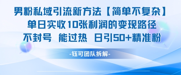 男粉私域引流新方法，单日收10张利润，日引流50+精准粉-chywc