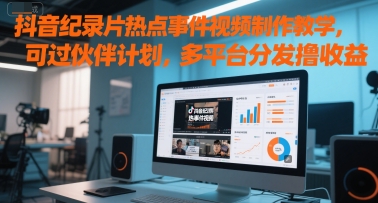 抖音纪录片热点事件视频制作教学，可过伙伴计划，多平台分发撸收益-chywc
