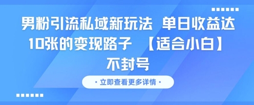 男粉引流私域新玩法，单日收益达10张的变现路子 【适合小白】不封号-chywc