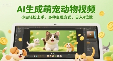 AI生成萌宠动物视频，小白轻松上手，多种变现方式，日入4位数-chywc