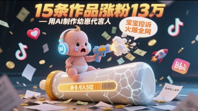 用AI制作幼崽代言人，宝宝的控诉火爆全网，15条作品涨粉13W，单号月入5位数实操教程-chywc
