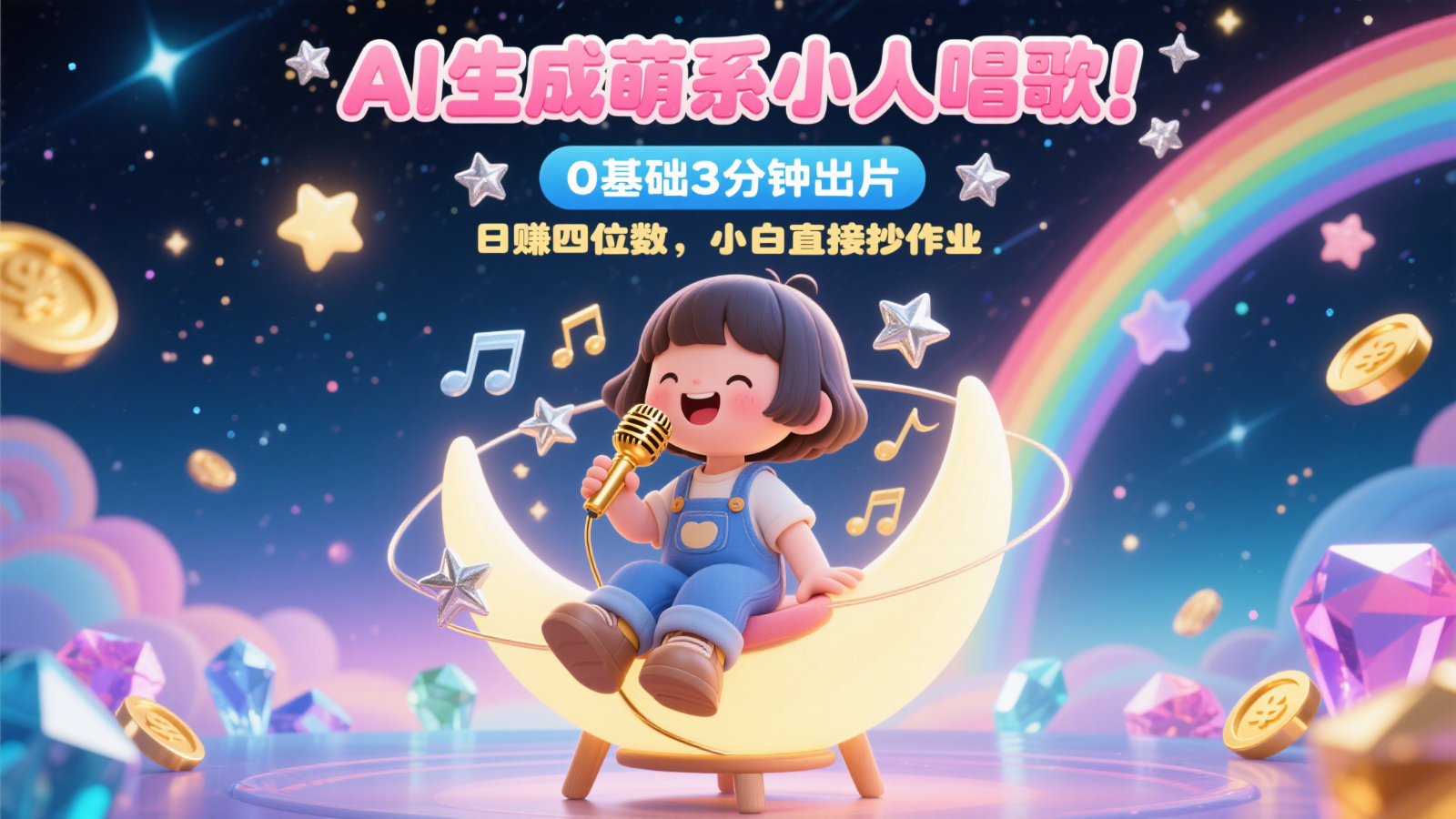 AI生成萌系小人唱歌！0基础3分钟出片，28个作品涨粉9万，日赚四位数，小白直接抄作业-chywc