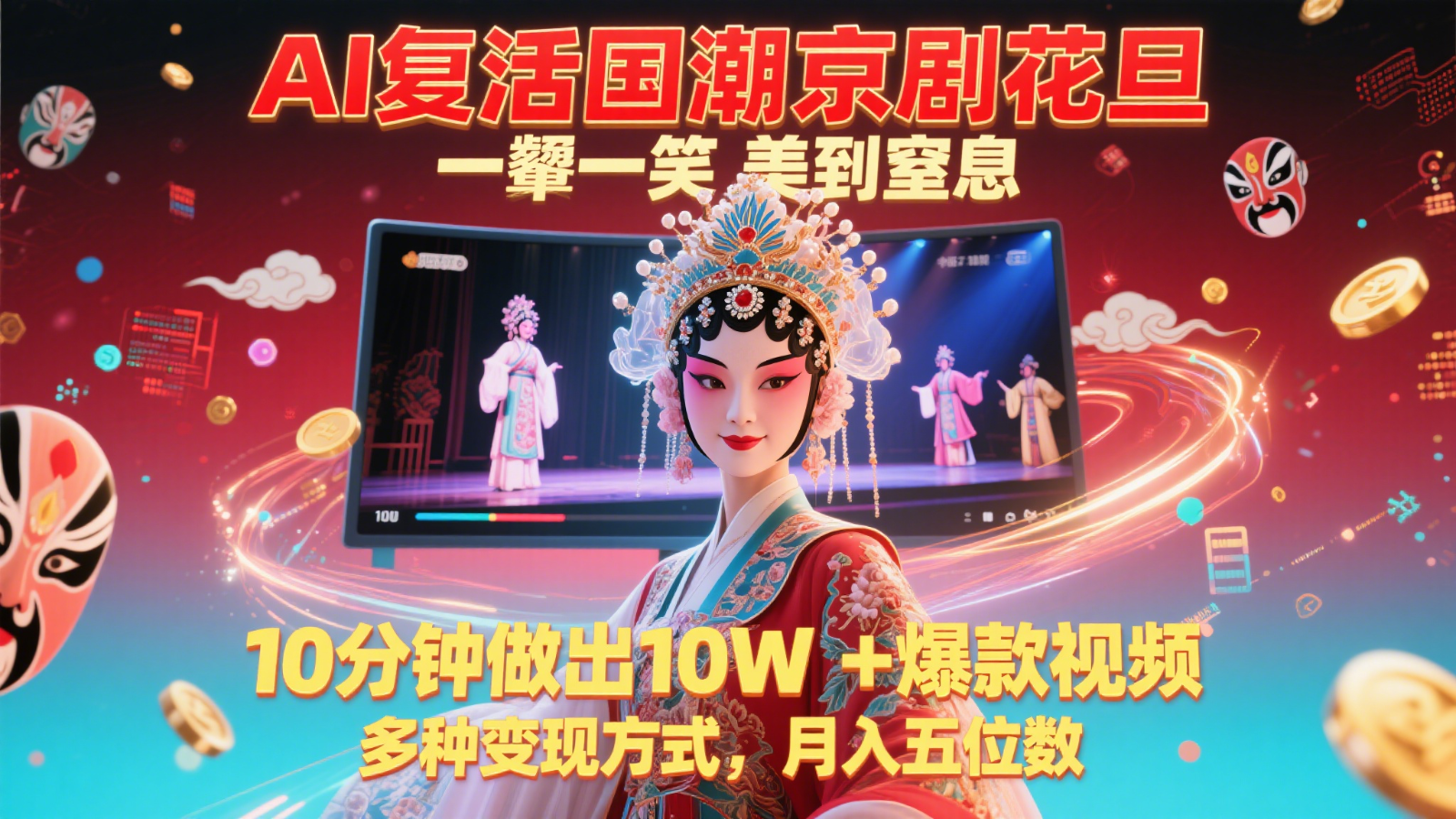 AI复活国潮京剧花旦，一颦一笑美到窒息，10分钟做出10W+爆款视频，多种变现方式-chywc
