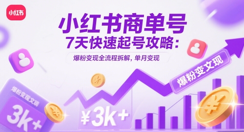 小红书商单号7天快速起号攻略：爆粉变现全流程拆解，单月变现3k+-chywc