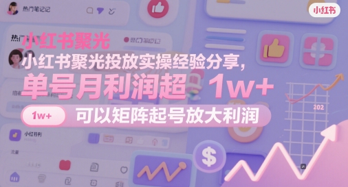 小红书聚光投放实操经验分享，单号月利润超1w+，可以矩阵起号放大利润-chywc