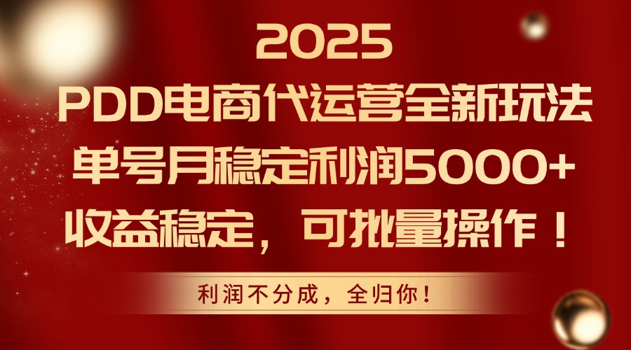 2025PDD电商代运营全新玩法，单号月稳定利润5000+，收益稳定，可批量操作-chywc