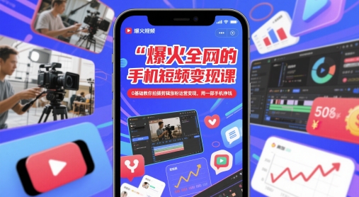 爆火全网的手机短视频变现课，0基础教你拍摄剪辑涨粉运营变现，用一部手机挣钱-chywc