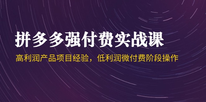 拼多多强付费实战课-44期，高利润产品项目经验，低利润微付费阶段操作-chywc