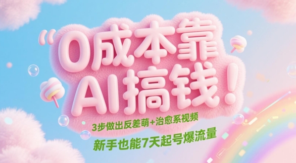 0成本靠AI搞钱！3步做出反差萌+治愈系视频，新手也能7天起号爆流量-chywc