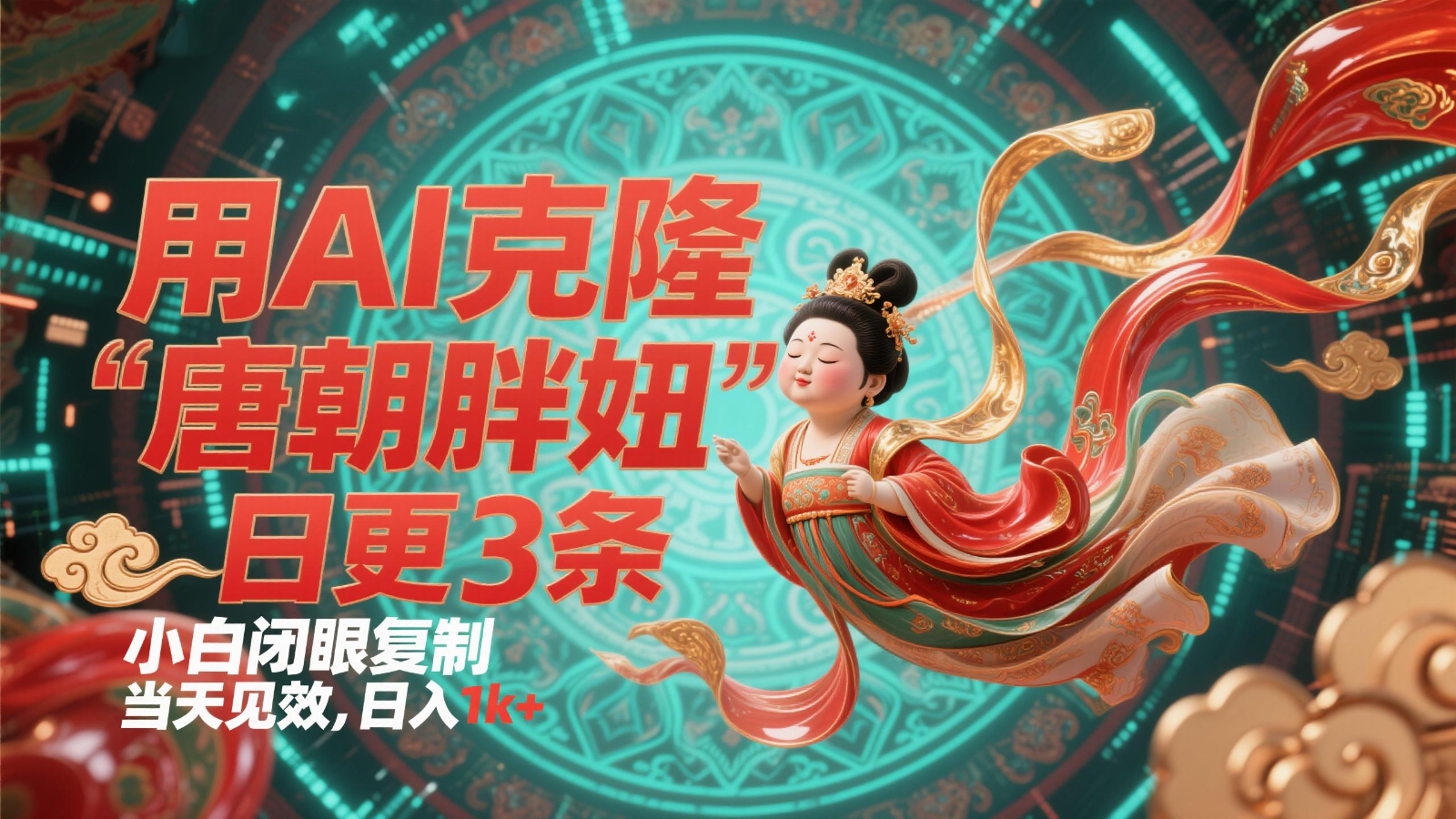 用AI克隆“唐朝胖妞”日更3条，平台疯狂推流，小白闭眼复制，当天见效，日入1k+-chywc