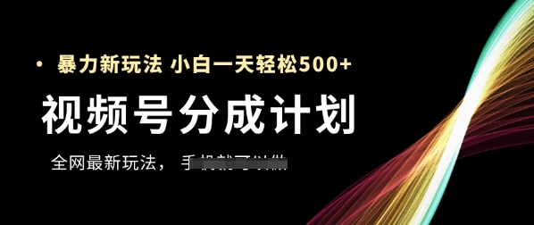 视频号分成计划，全网最暴力玩法，新手一天也能轻松5张+-chywc