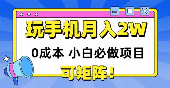 玩玩手机月入20000+，0成本小白必做项目，可矩阵-chywc