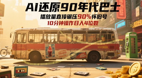 AI还原90年代巴士，一帧就让70后泪崩，播放量直接碾压90%怀旧号，每天操作十分钟，日入四位数-chywc