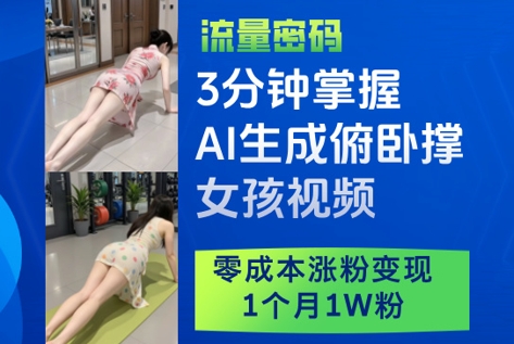 3分钟掌握AI生成俯卧撑女孩视频，零成本涨粉变现，1个月1W粉-chywc