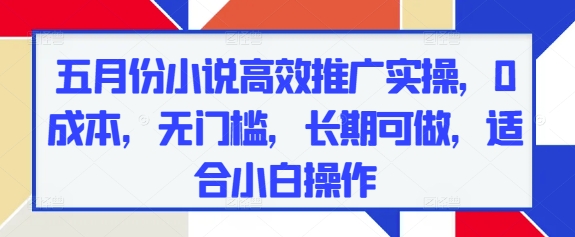 五月份小说高效推广实操，0成本，无门槛，长期可做，适合小白操作-chywc