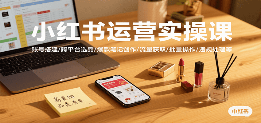 小红书运营实操课，账号搭建/跨平台选品/爆款笔记创作/流量获取/批量操作/违规处理等-chywc
