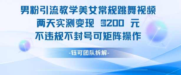 男粉引流教学美女常规跳舞视频两天实测变现1k+，不违规不封号可矩阵操作-chywc