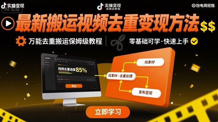 最新搬运视频去重变现方法，万能去重搬运保姆级教程-chywc