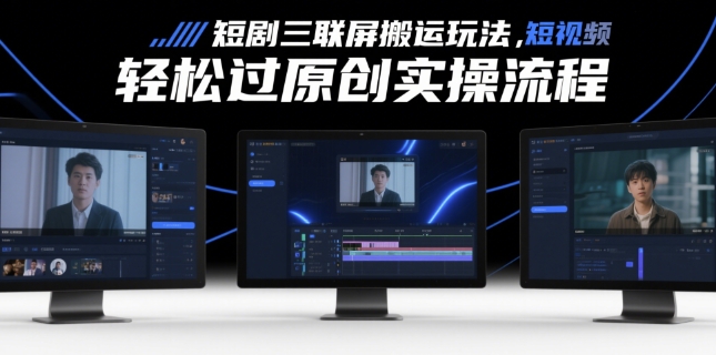 短剧三联屏搬运玩法，短剧搬运轻松过原创实操流程-chywc