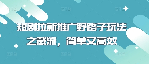 短剧拉新推广野路子玩法之截流，简单又高效-chywc