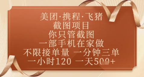 飞猪美团截图项目，你只管截图，一部手机在家做，正规平台无套路，一天5张+【揭秘】-chywc