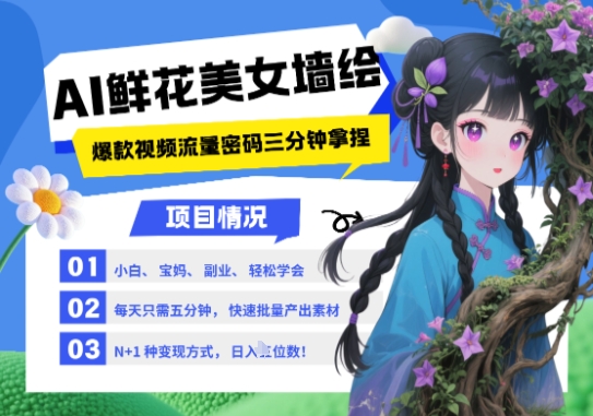 AI+墙绘+美女+鲜花，2025最火流量密码，小白三分钟学会，N种变现渠道，月入五位数-chywc