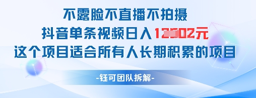不露脸不直播不拍摄抖音单条视频日入1k+这个项目适合所有人长期积累的项目-chywc