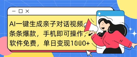 AI一键生成亲子对话视频，条条爆款，一部手机即可操作，单日变现数张-chywc