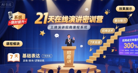 21天在线演讲密训营，王牌演讲招商课程系统-chywc
