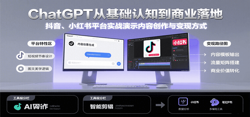 ChatGPT从基础认知到商业落地，实战演示抖音、小红书等平台的内容创作与变现-chywc