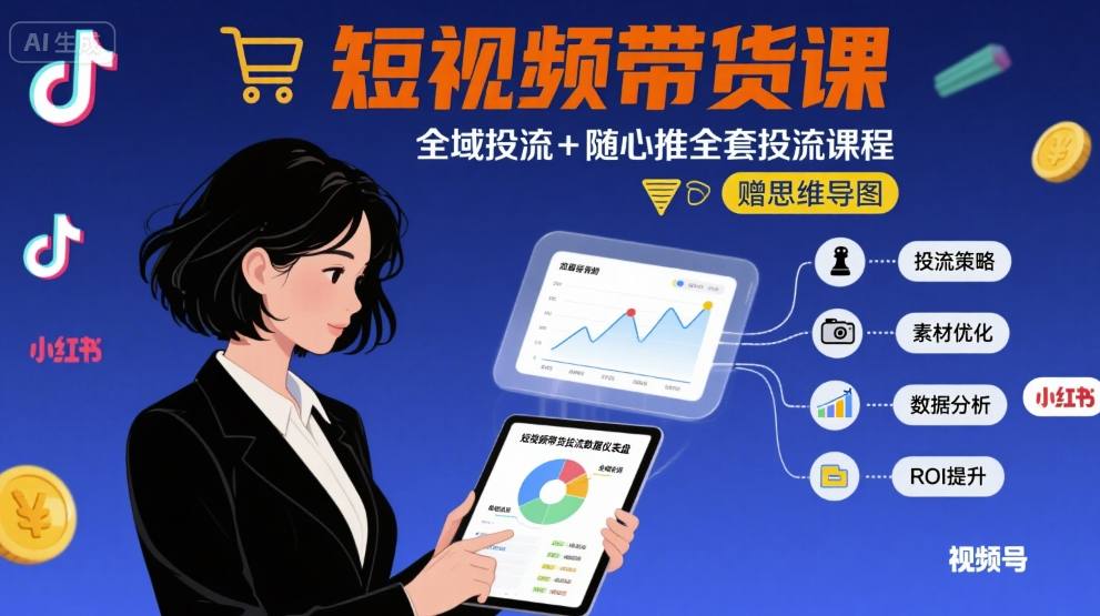 最新短视频带货课，全域投流+随心推全套投流课程+思维导图-chywc