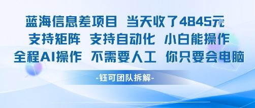 蓝海信息差项目当天收米1k+ 支持矩阵支持自动化小白能操作全程AI操作不需要人工你只要会电脑-chywc