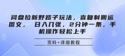 网盘拉新野路子玩法，靠复制搬运图文， 日入几张，2分钟一条，手机操作轻松上手-chywc