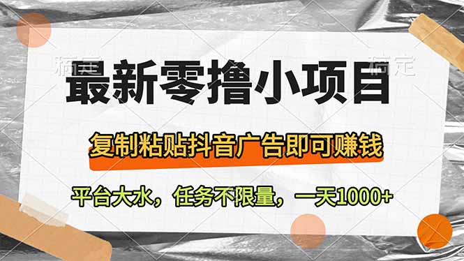 最新零撸小项目，复制粘贴抖音广告即可赚钱，平台大水，任务不限量，一…-chywc