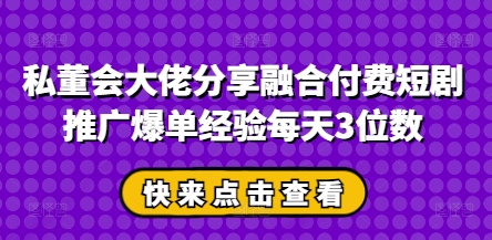 私董会大佬分享融合付费短剧推广爆单经验每天3位数-chywc
