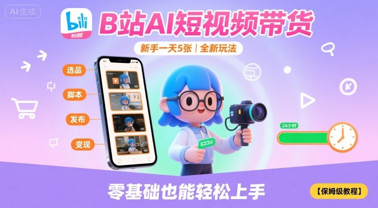 B站AI短视频带货，新手一天5张，全新玩法【保姆级教程】-chywc