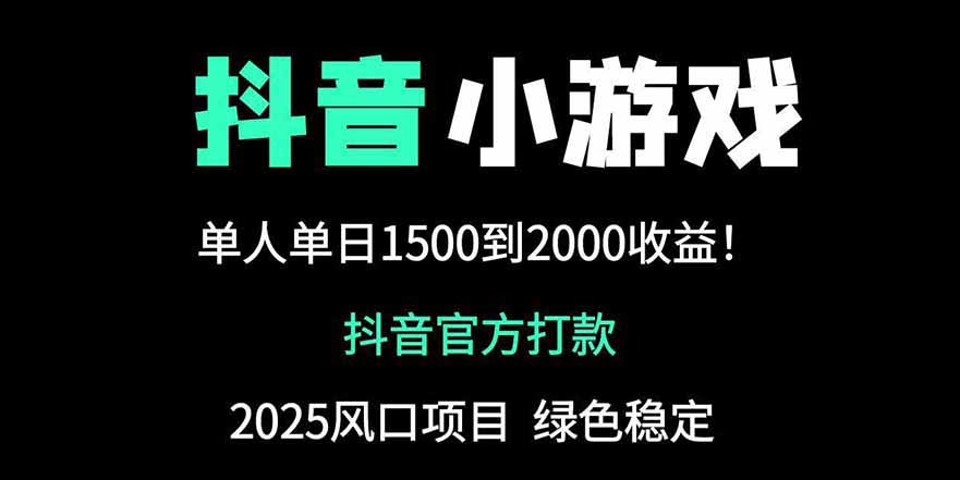 抖音官方小游戏2025全网最新玩法，暴利赚钱项目，单机日入2000+-chywc