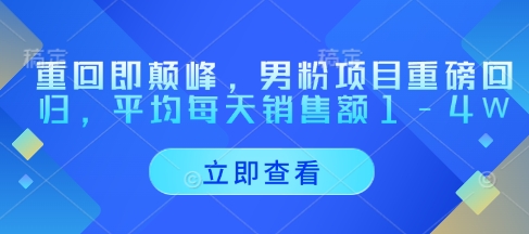 重回即颠峰，男粉项目重磅回归，平均每天销售额1-4W-chywc