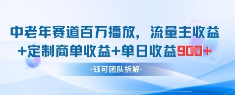 中老年赛道百万播放+流量主收益+定制收益，单日收益9张-chywc