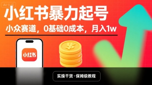 小红书暴力起号，小众赛道，0基础0成本，月入1w-chywc