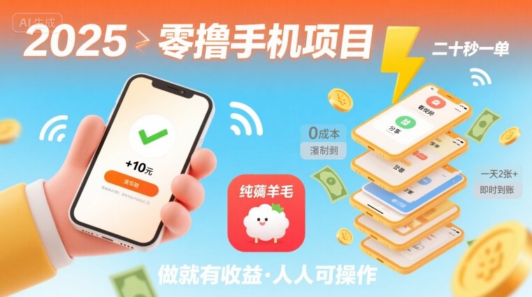 2025年零撸手机项目，二十秒一单，纯薅羊毛 一天2张+做就有-chywc