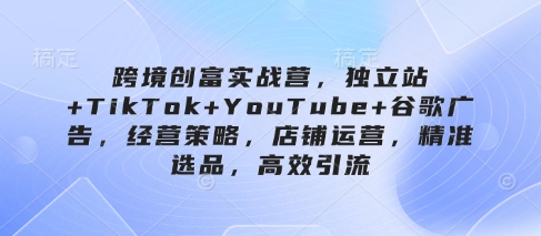 跨境创富实战营，独立站+TikTok+YouTube+谷歌广告，经营策略，店铺运营，精准选品，高效引流-chywc