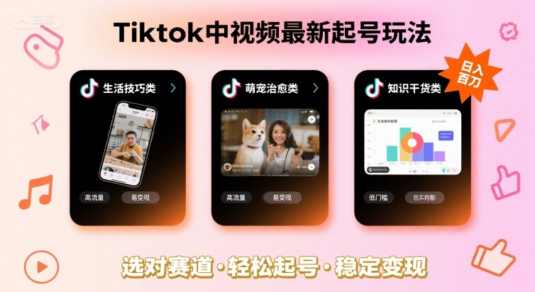 Tiktok中视频最新起号玩法，想要日入百刀，做好这几个赛道就可以了-chywc