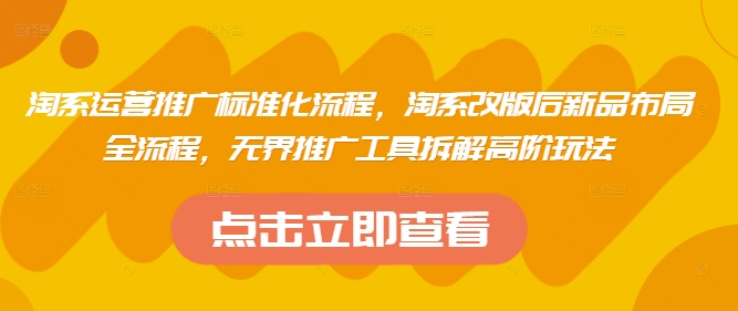 淘系运营推广标准化流程，​淘系改版后新品布局全流程，无界推广工具拆解高阶玩法-chywc