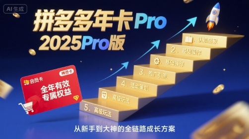 拼多多年卡2025Pro版，五大板块从认知到基础、从推广到活动、从活动到玩法-chywc