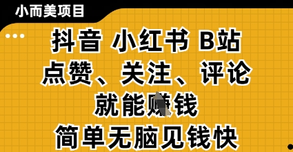 小而美的项目，抖音小红书B站视频点赞、关注、评论就能挣钱，简单无脑立见收益，妥妥的零撸项目【揭秘】-chywc