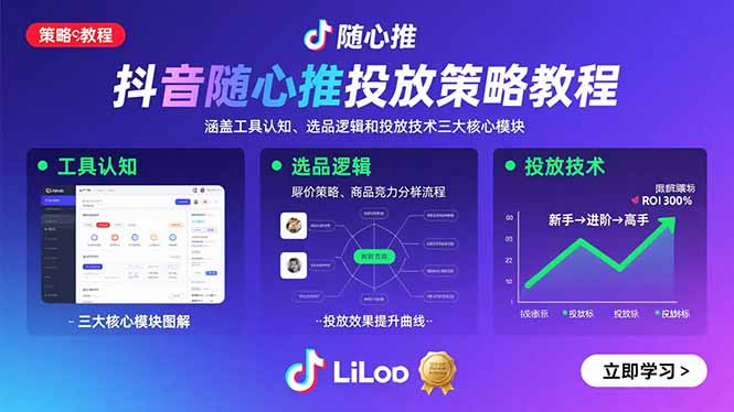 抖音随心推投放策略教程：涵盖工具认知、选品逻辑和投放技术三大核心模块-chywc