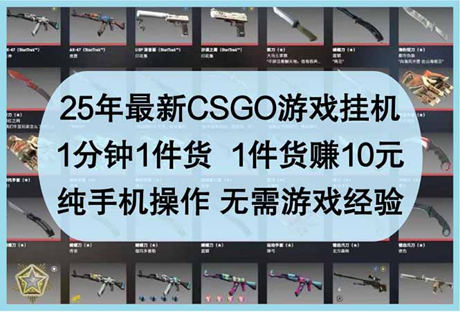 25年最新CSGO游戏挂机，1分钟1件货，1件货赚10元 纯手机操作 无需游戏经验-chywc